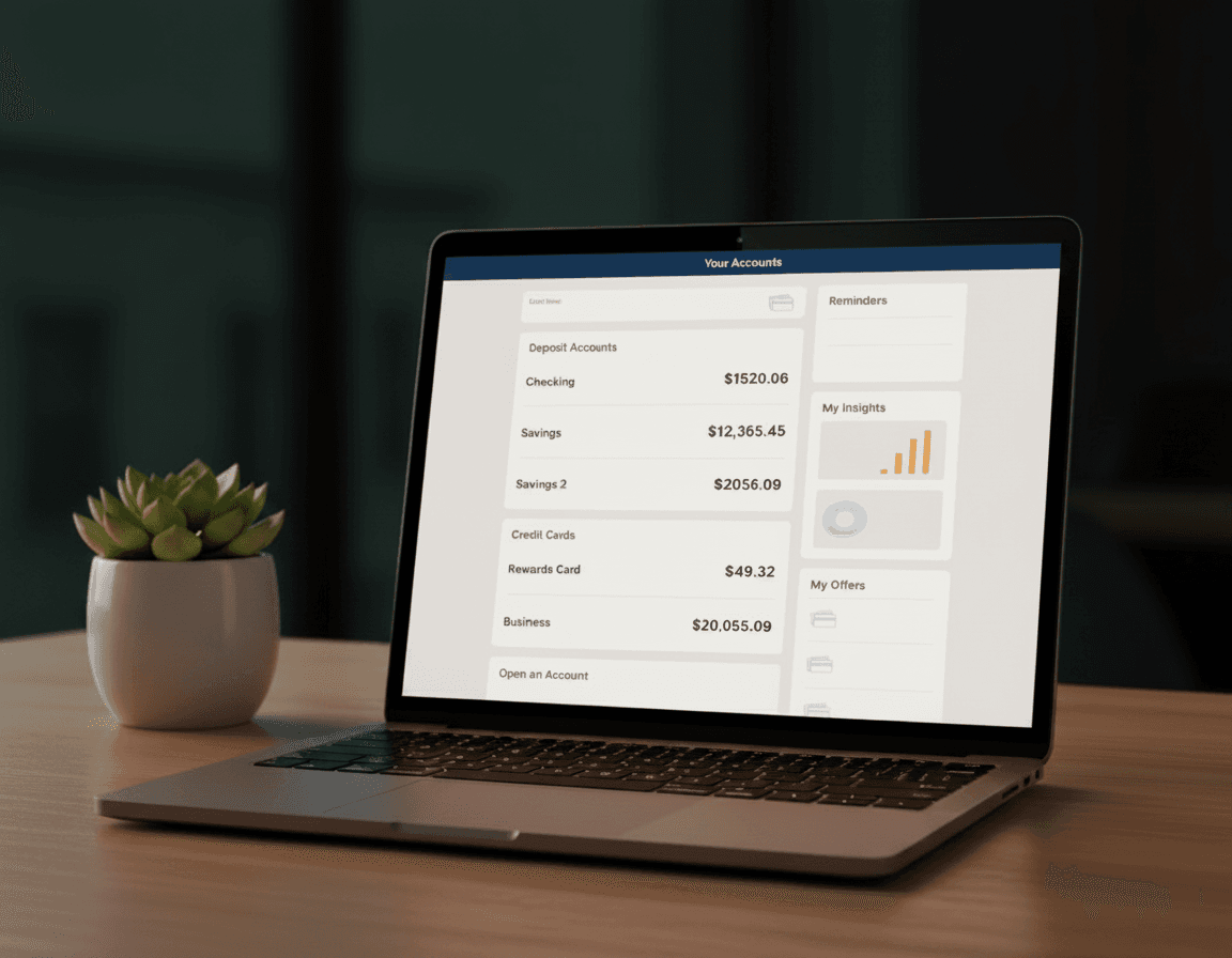 Laptop showing the online banking dashboard redesign
