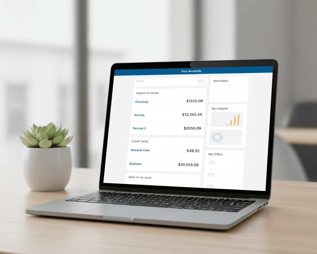 Laptop showing the online banking dashboard redesign