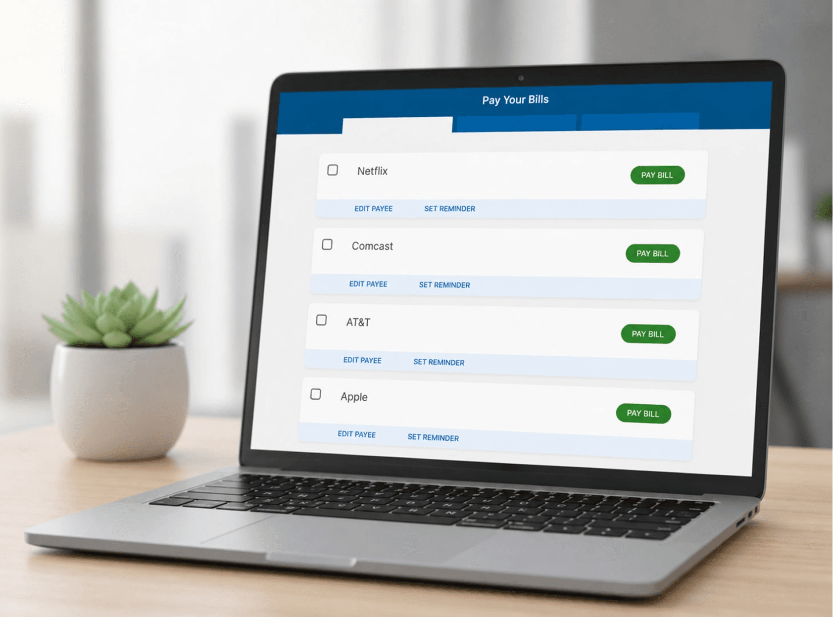 Laptop showing the bill pay experience design