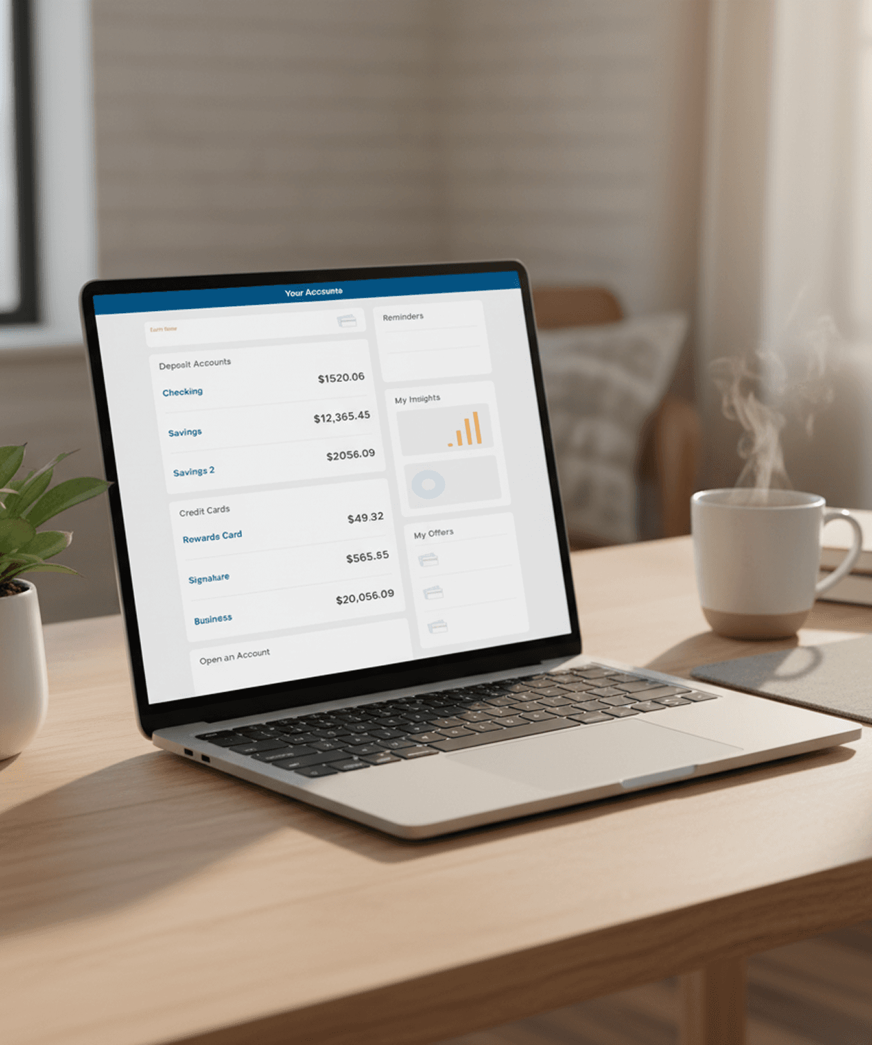 Laptop showing the online banking dashboard redesign